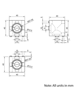 Technical Drawing Of Cube Corner Bracket - 40 Series - 2 Way