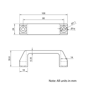 Technical Drawing Of Aluminium Handle - 20 Series