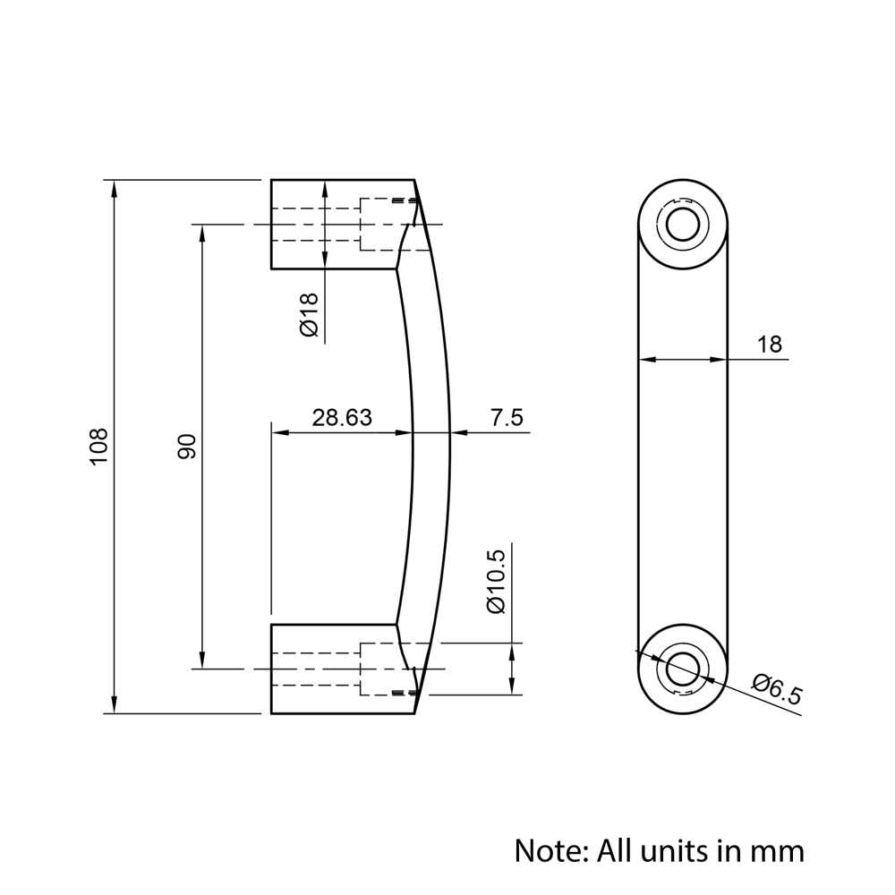 Technical Drawing Of Plastic Handle - 20 Series