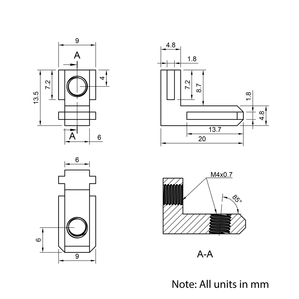Technical Drawing Of Heavy Duty Inner Link Connector - Butt - Outside - 20 Series - With Fixings