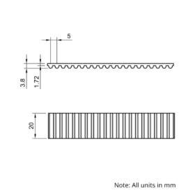 Technical Drawing Of Open Timing Belt - HTD - 5M - EPDM - 20mm - 1000mm