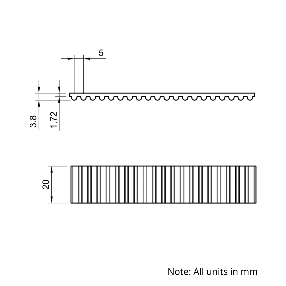 Technical Drawing Of Open Timing Belt - HTD - 5M - EPDM - 20mm - 1000mm