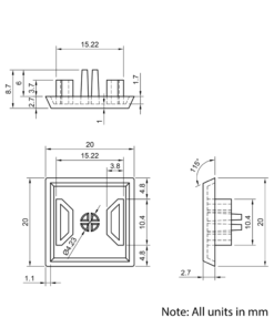 Technical Drawing Of Plastic End Cap - 20 Series - 20x20