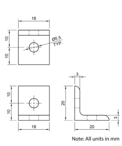 Technical Drawing Of Universal Corner Bracket - 20 Series - 20x20