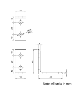 Technical Drawing Of Universal Corner Bracket - 20 Series - 20x40