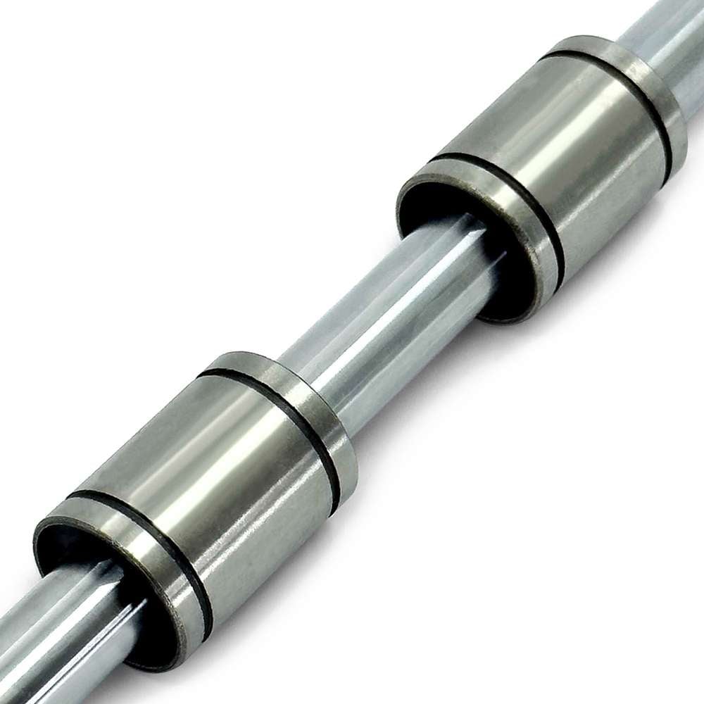 2 x Linear Bearings on Hardened Ground Linear Shaft - Chrome Plated - 25mm - Cut To Size