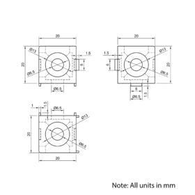 Technical Drawing Of Cube Corner Bracket - 20 Series - 3 Way