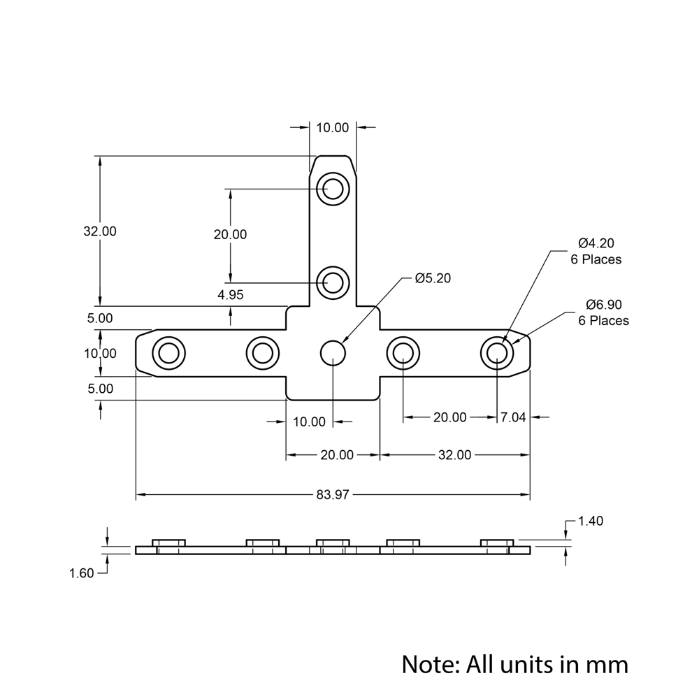 Technical Drawing Of Inner Link Connector - Multiway - 3 Way - With Fixings