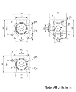 Technical Drawing Of Cube Corner Bracket - 30 Series - 3 Way