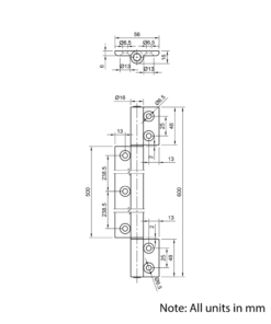 Technical Drawing Of Long Hinge - 30 Series