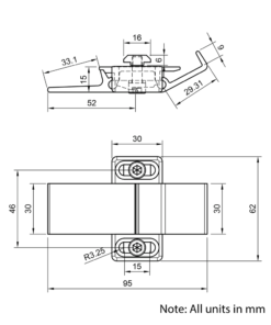 Technical Drawing Of Mechanical Latch - 30 to 40 Series & 40 to 40 Series