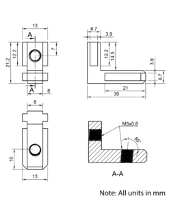 Technical Drawing Of Heavy Duty Inner Link Connector - Butt - Outside - 30 Series - With Fixings