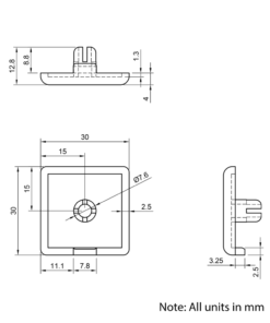 Technical Drawing Of Plastic End Cap - 30 Series - 30x30