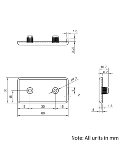 Technical Drawing Of Plastic End Cap - 30 Series - 30x60