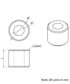 Technical Drawing Of Aluminium Spacer - 3mm - 5mm