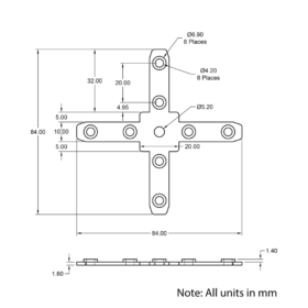 Technical Drawing Of Inner Link Connector - Multiway - 4 Way - With Fixings