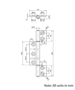 Technical Drawing Of Long Hinge - 40 Series