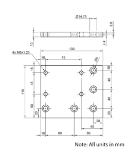Technical Drawing Of Castor Plate - Corner - 40 Series