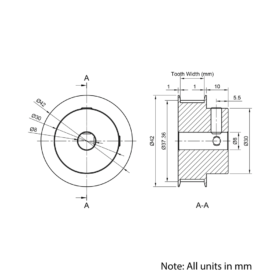 Technical Drawing Of Timing Belt Pulley - GT - 3MR - 40 Teeth - 15mm Belt - 8mm Bore