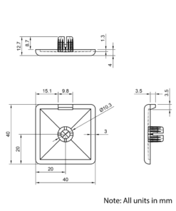 Technical Drawing Of Plastic End Cap - 40 Series - 40x40