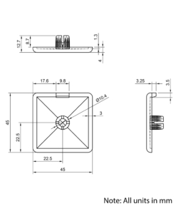 Technical Drawing Of Plastic End Cap - 45 Series - 45x45