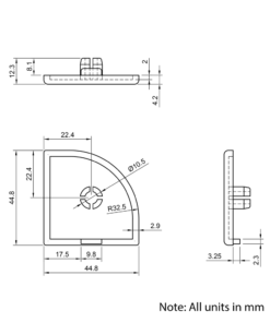 Technical Drawing Of Plastic End Cap - 45 Series - 45x45 - 90 Degree Radius