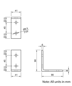 Technical Drawing Of Universal Corner Bracket - 45 Series - 45x90