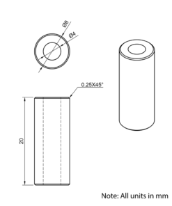 Technical Drawing Of Aluminium Spacer - 4mm - 20mm