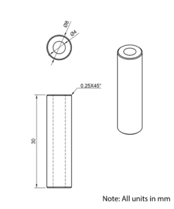 Technical Drawing Of Aluminium Spacer - 4mm - 30mm