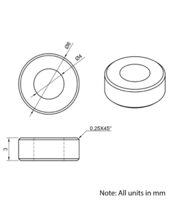 Technical Drawing Of Aluminium Spacer - 4mm - 3mm