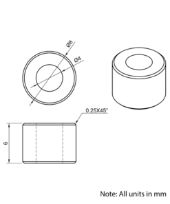 Technical Drawing Of Aluminium Spacer - 4mm - 6mm