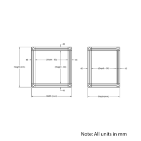 Technical Drawing Of Cuboid Frame - 45 Series - 500x500x500mm - Silver