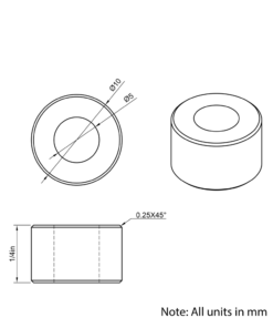 Technical Drawing Of Aluminium Spacer - 5mm - 1/4