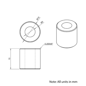 Technical Drawing Of Aluminium Spacer - 5mm - 10mm