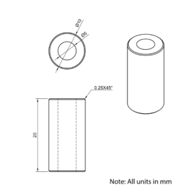 Technical Drawing Of Aluminium Spacer - 5mm - 20mm