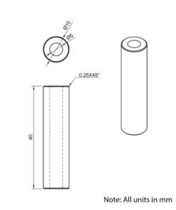 Technical Drawing Of Aluminium Spacer - 5mm - 40mm
