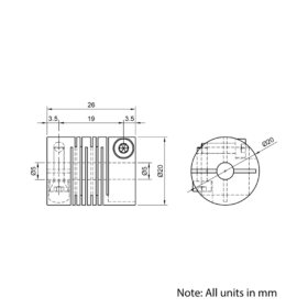 Technical Drawing Of Slit Beam Flexible Shaft Coupling - 5mm - 5mm