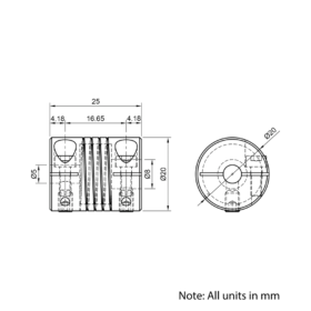 Technical Drawing Of Helical Beam Flexible Shaft Coupling - 5mm - 8mm