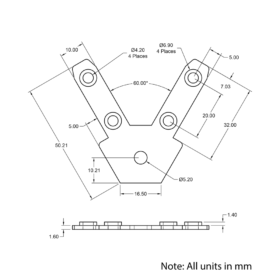 Technical Drawing Of Inner Link Connector - Angle - 60 Degree - With Fixings