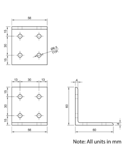 Technical Drawing Of Universal Corner Bracket - 30 Series - 60x60