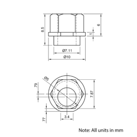 Technical Drawing Of Wheel Eccentric Spacer Nut - 6mm