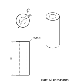 Technical Drawing Of Aluminium Spacer - 6mm - 30mm