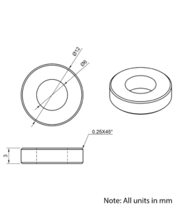 Technical Drawing Of Aluminium Spacer - 6mm - 3mm