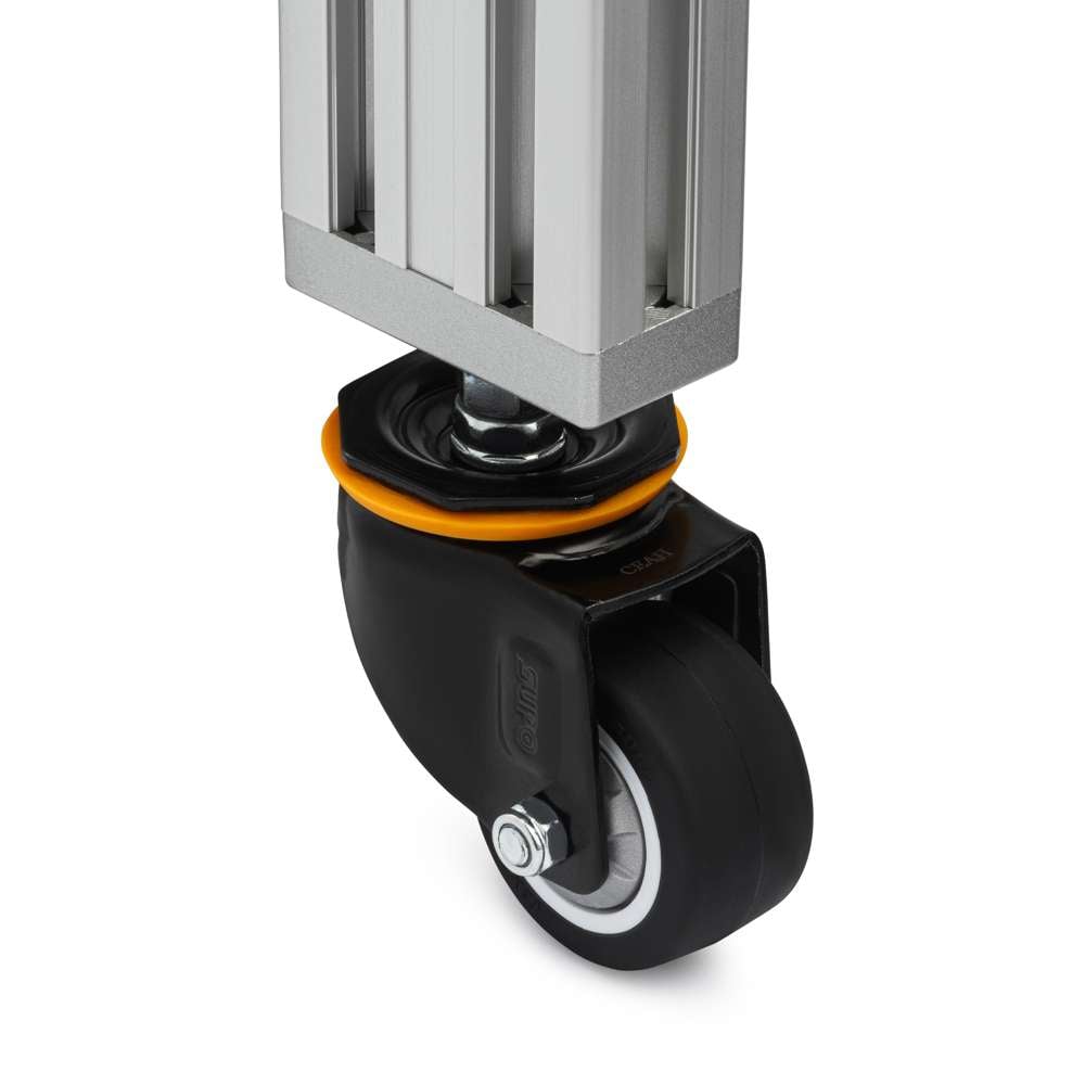 Castor - Stud - Swivel - 75mm mounted on aluminium extrusion