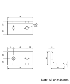 Technical Drawing Of Universal Corner Bracket - 40 Series - 80x40