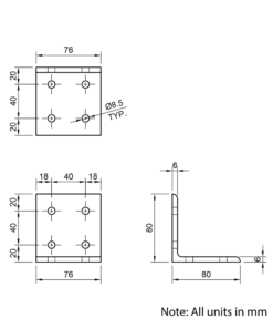 Technical Drawing Of Universal Corner Bracket - 40 Series - 80x80