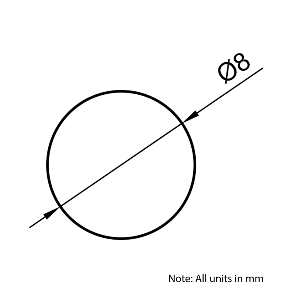 Technical Drawing of Hardened Ground Linear Shaft - 8mm - Cut To Size