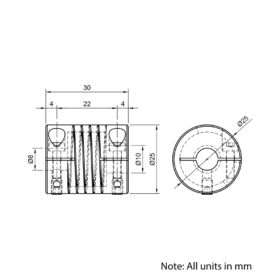 Technical Drawing Of Helical Beam Flexible Shaft Coupling - 8mm - 10mm