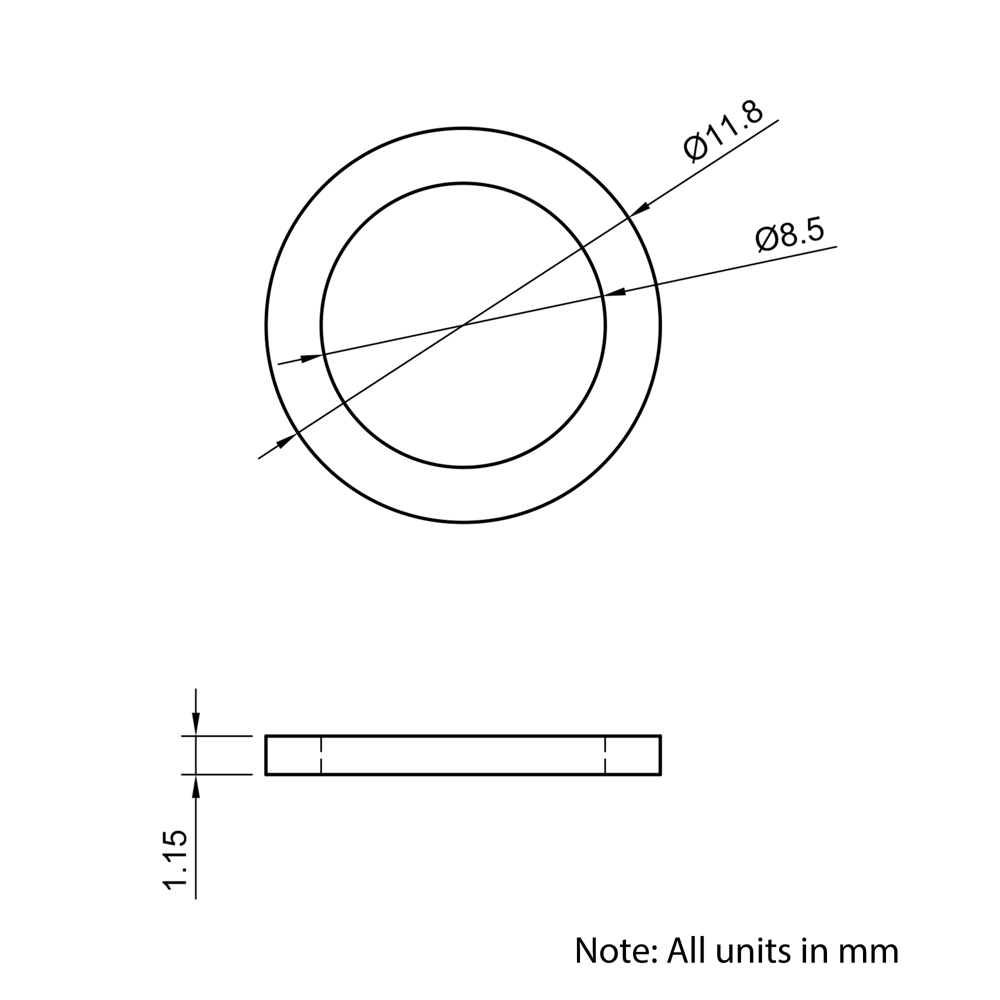 Technical Drawing Of Bearing Shim - 8mm