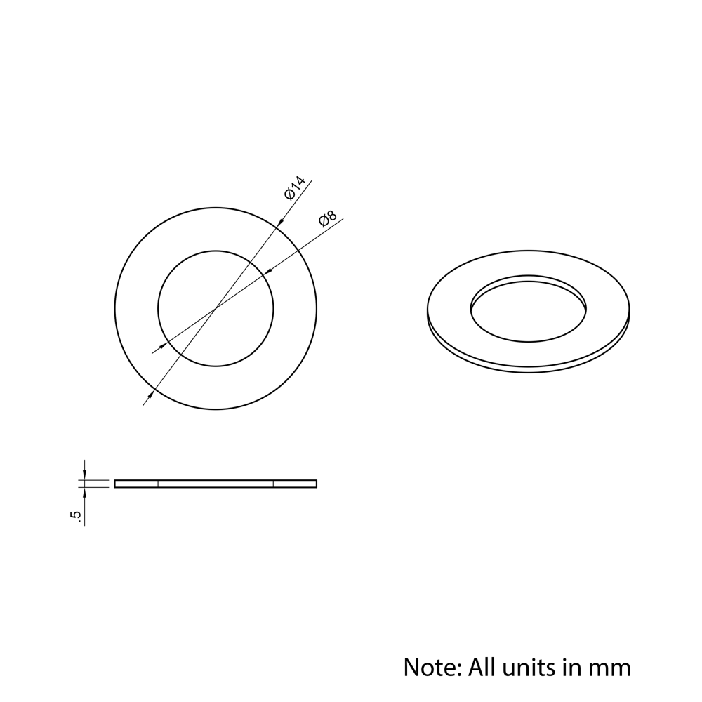 Technical Drawing Of Precision Shim - 8mm - 0.5mm
